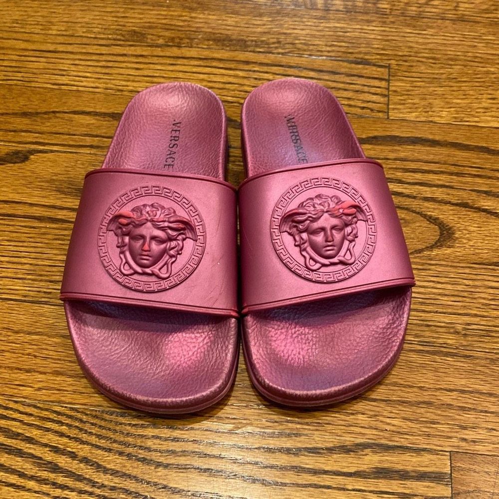Versace Metallic Pink Medusa Slide Sandals